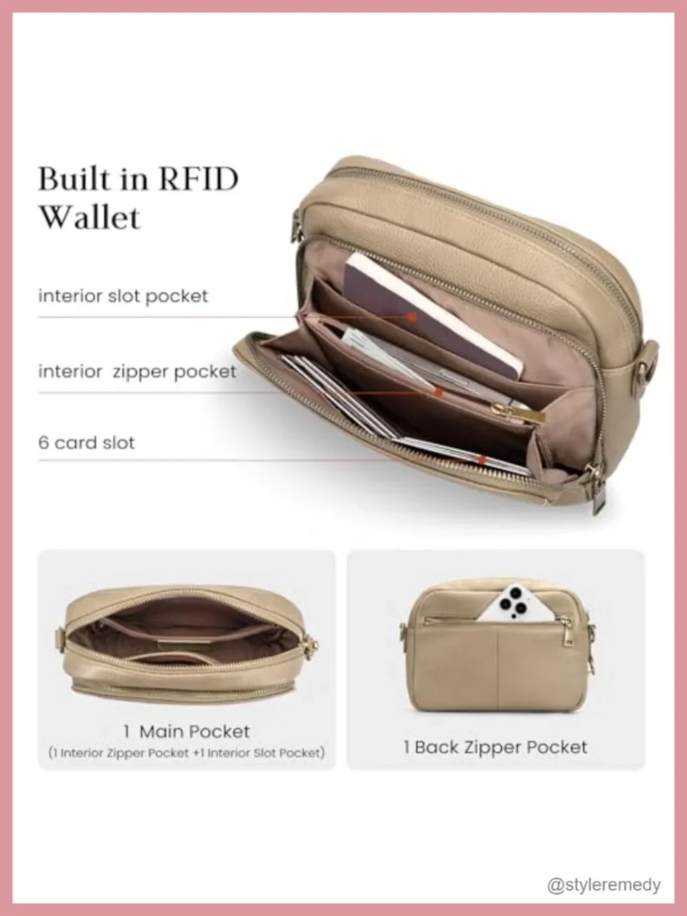 Genuine Leather Crossbody Bag for Women Anti-Theft RFID Wristlet Purse with